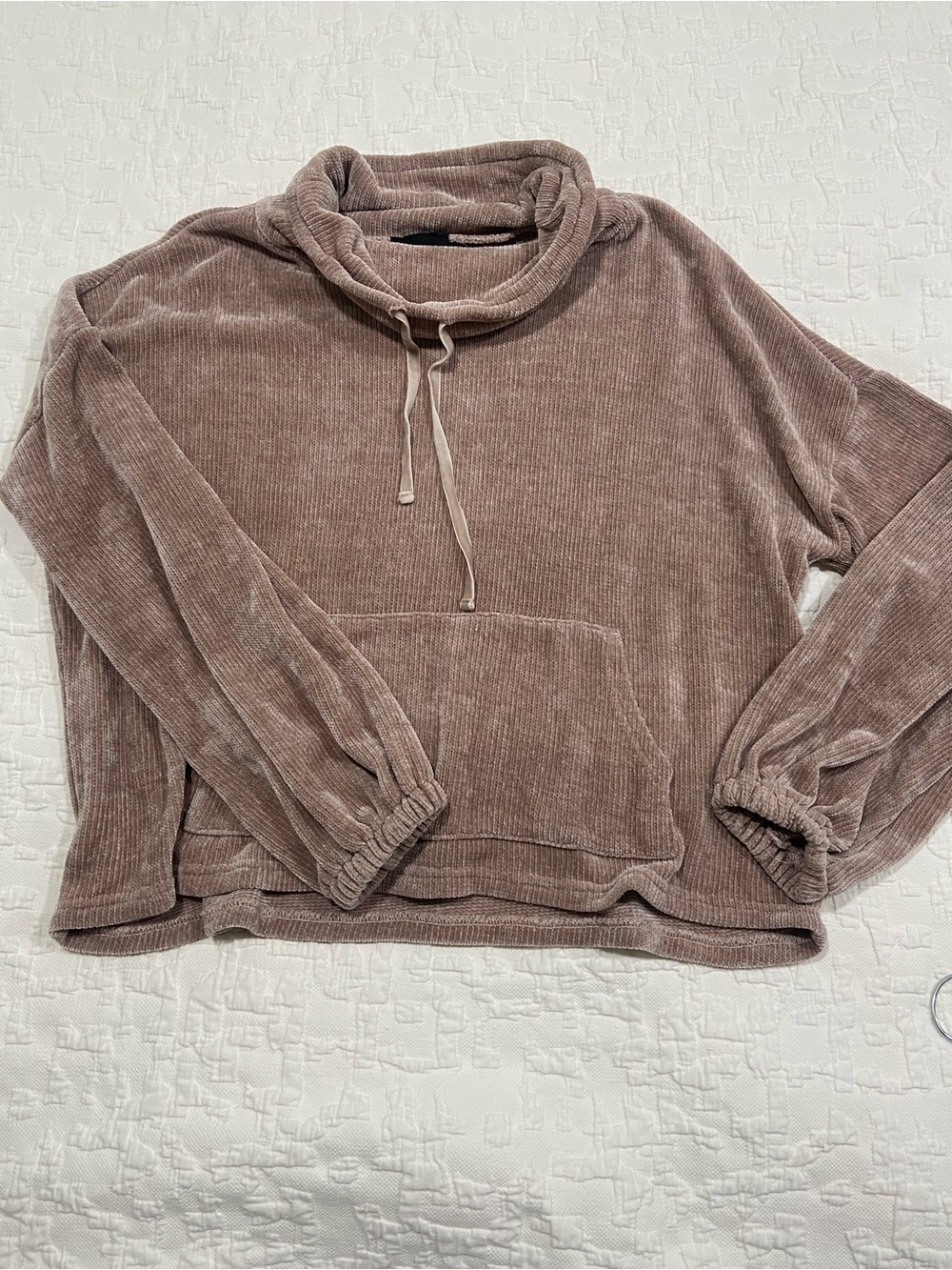 Lumiere Plush Corduroy-Knit Pullover Hoodie in Taupe
